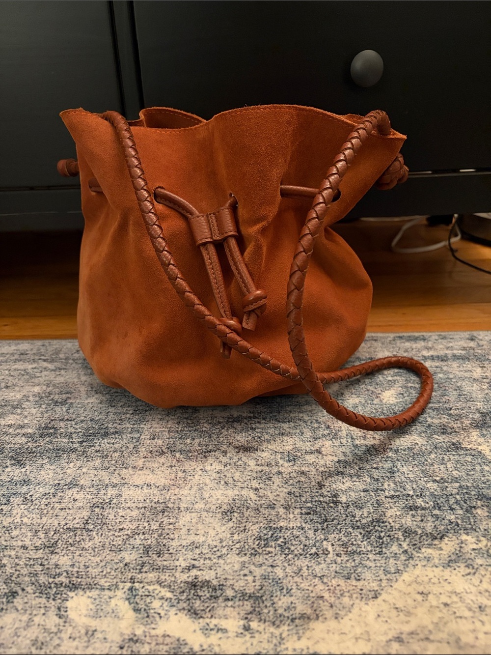 Zara Suede Bucket Shoulder Bag in Rust Brown